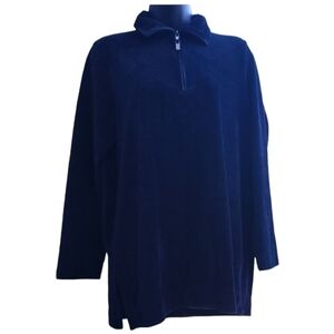 Liz and Co By Liz Claiborne Corduroy Velvet Navy Zip Long Sleeve Medium